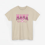Beige t-shirt met ronde hals en roze “MAMA’”-print met dierenillustratie