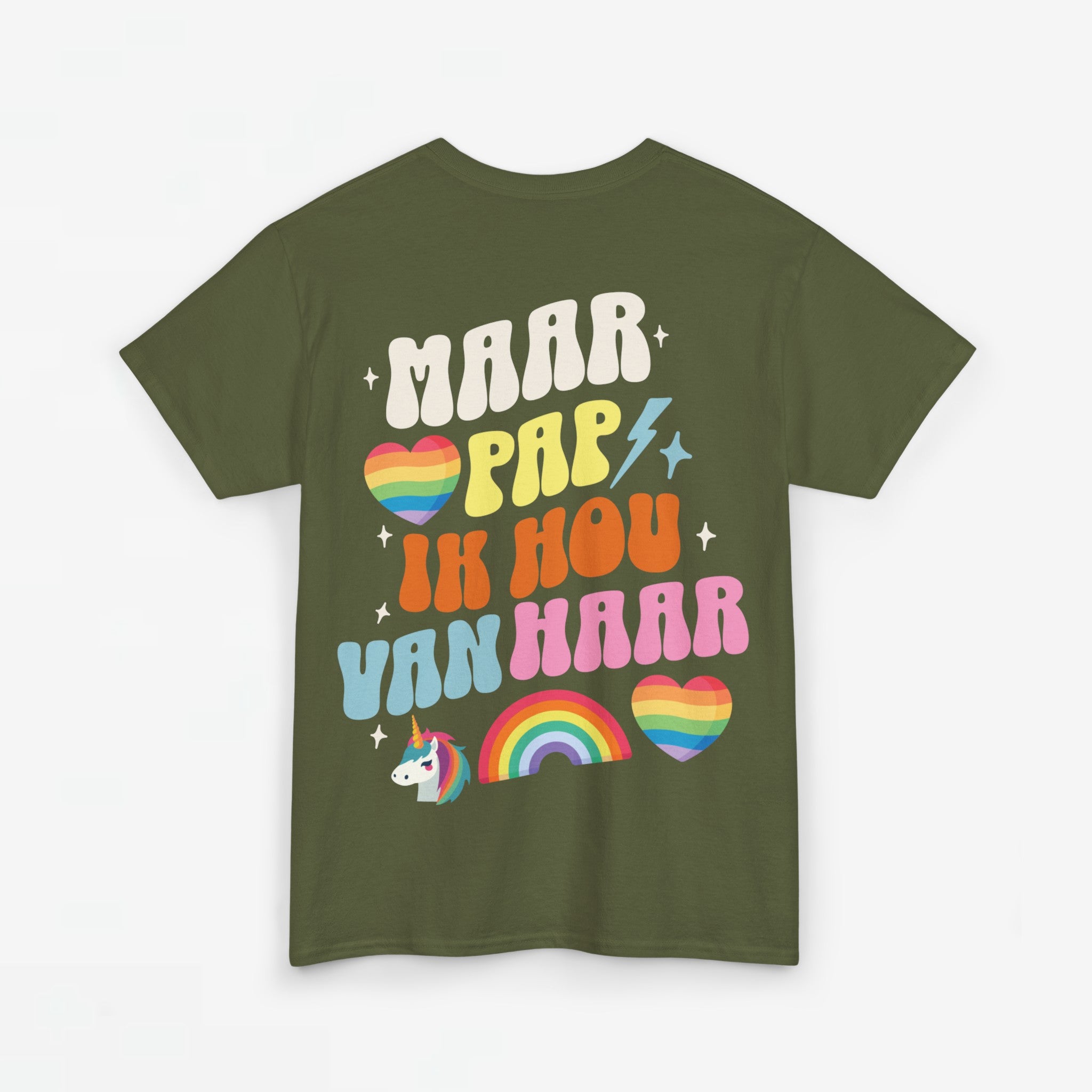 Gay Pride T-shirt - Maar Pap, Ik Hou Van Haar Eenhoorn - Back Print - Oversized Tee