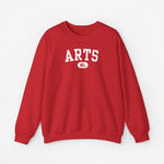 Rode sweatshirttrui met ronde hals en witte “ARTS” print met “NL” logo