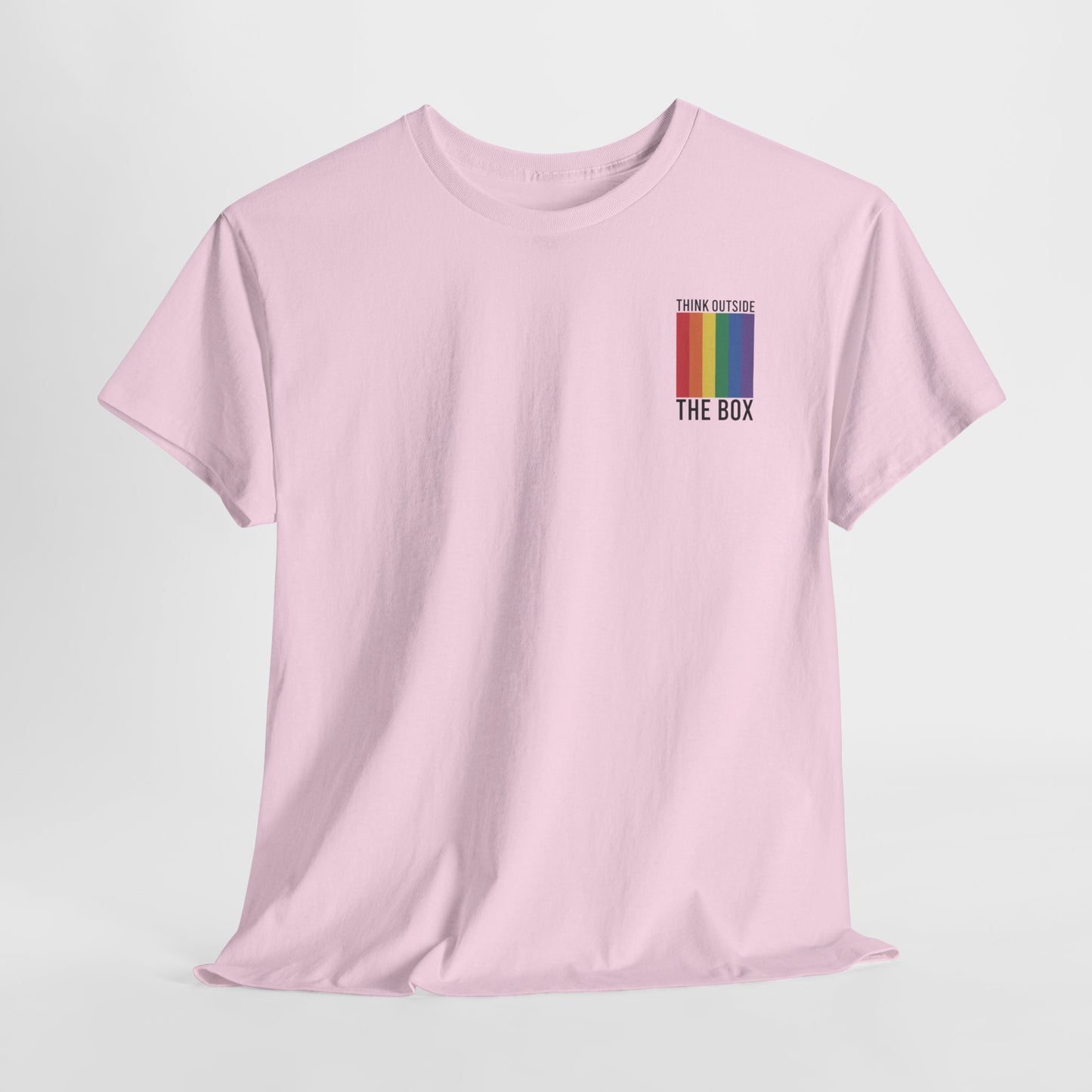 Gay Pride T-shirt - Think Outside The Box (zwarte tekst) - Back Print - Oversized #29