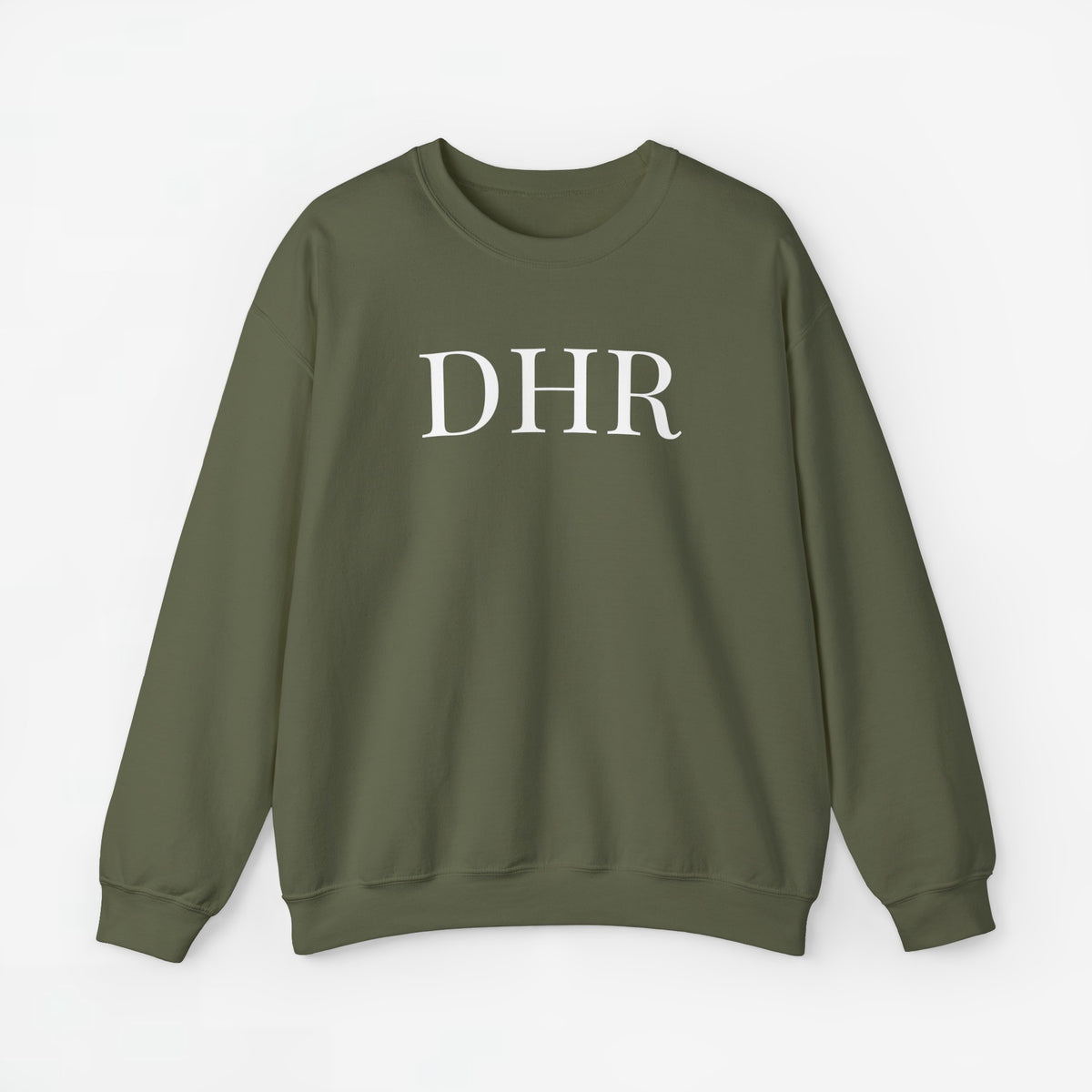 Olijfgroene sweatshirt met opdruk DHR, ronde hals en lange mouwen.