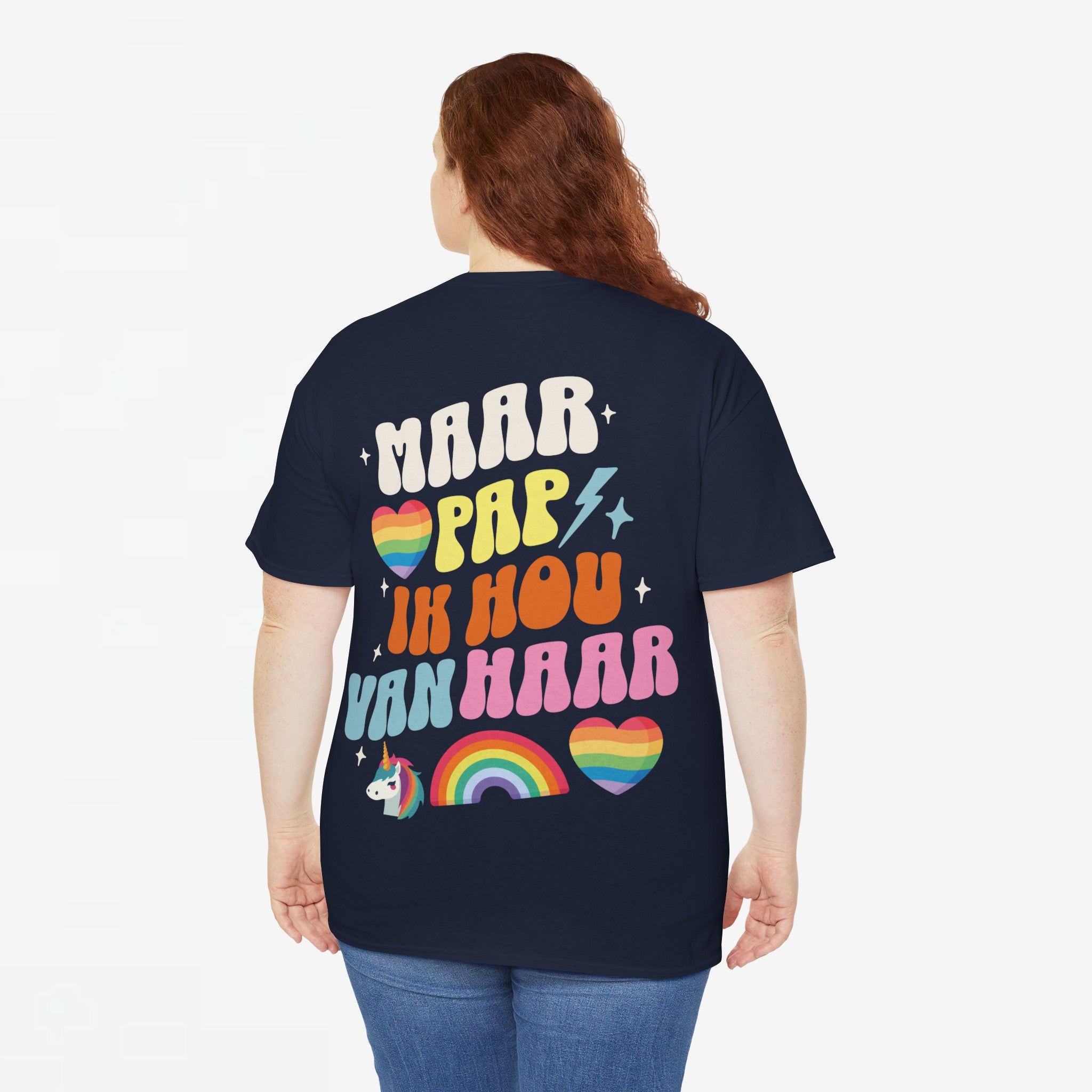 Gay Pride T-shirt - Maar Pap, Ik Hou Van Haar Eenhoorn - Back Print - Oversized Tee