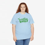 Lichtblauw oversized T-shirt met groene 'Planten Mama' tekstprint op de borst