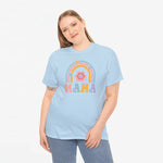 Lichtblauw oversized T-shirt met regenboogboog bloemenopdruk 'MAMA'