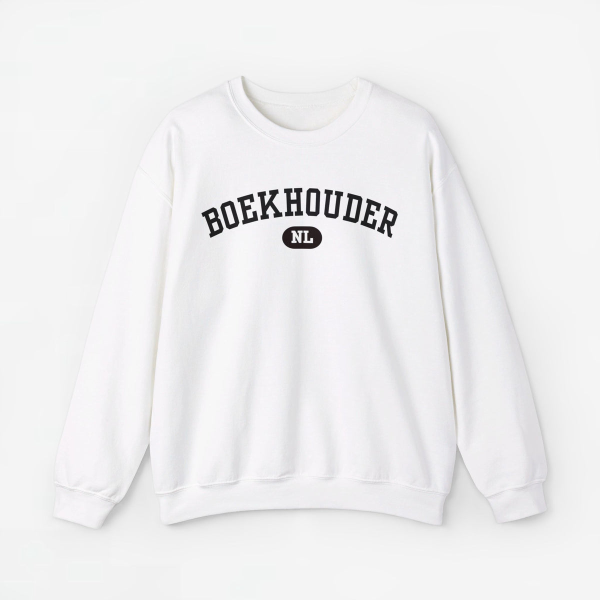 Witte sweatertrui met BOEKHOUDER-print en NL-embleem op borst