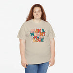 Beige oversized T-shirt met mama-mommy-bruh print op de borst en ronde hals
