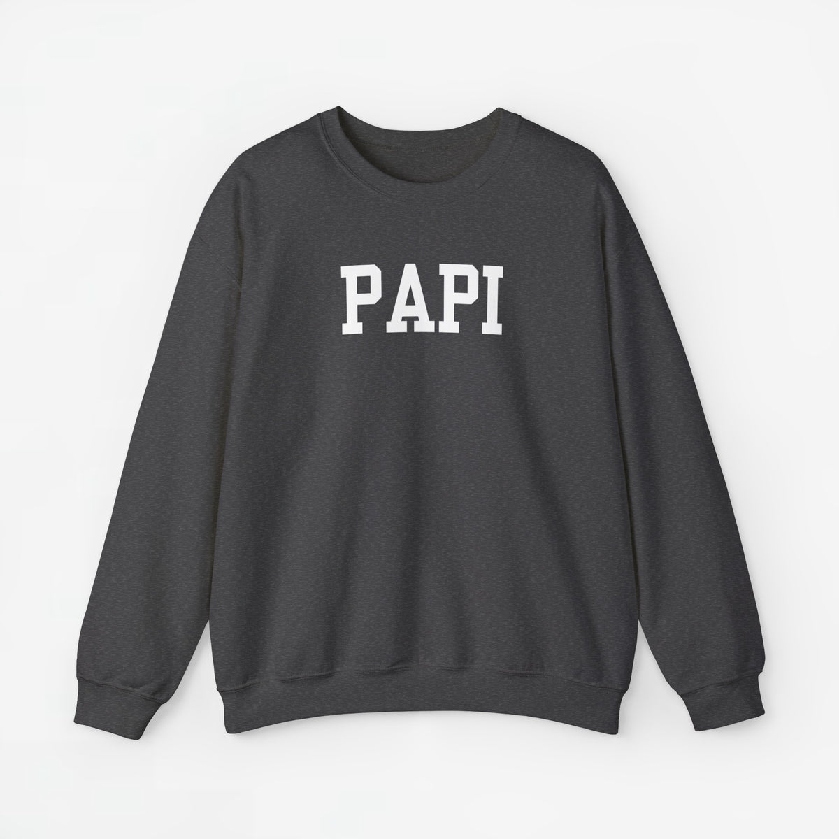 Donkergrijze sweater met 'PAPI' op de borst