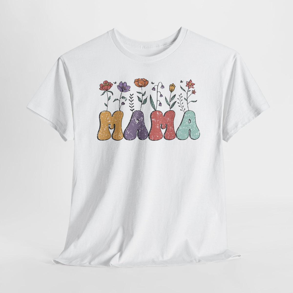 Wit oversized t-shirt met 'MAMA'-letters in kleuren en bloemenprint voorop