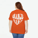 Oversized Koningsdag T-shirt voor dames, oranje stof met grote witte achterprint "ORANJE".