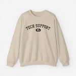 Beigetint trui met ronde hals en 'TECH SUPPORT' print met NL-logo op borst.