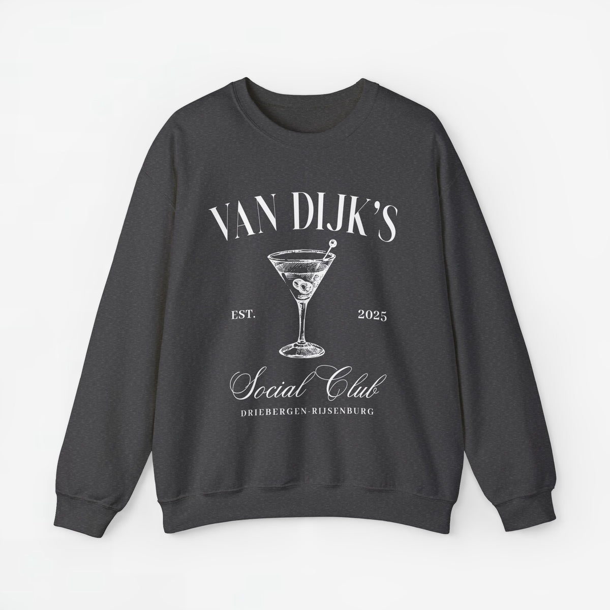 Donkergrijze sweatshirt met kermiskelkprint en jaartallen voorop