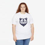 Witte oversized T-shirt met zwart bearmotief en 'MAMA-BEAR' op de borst
