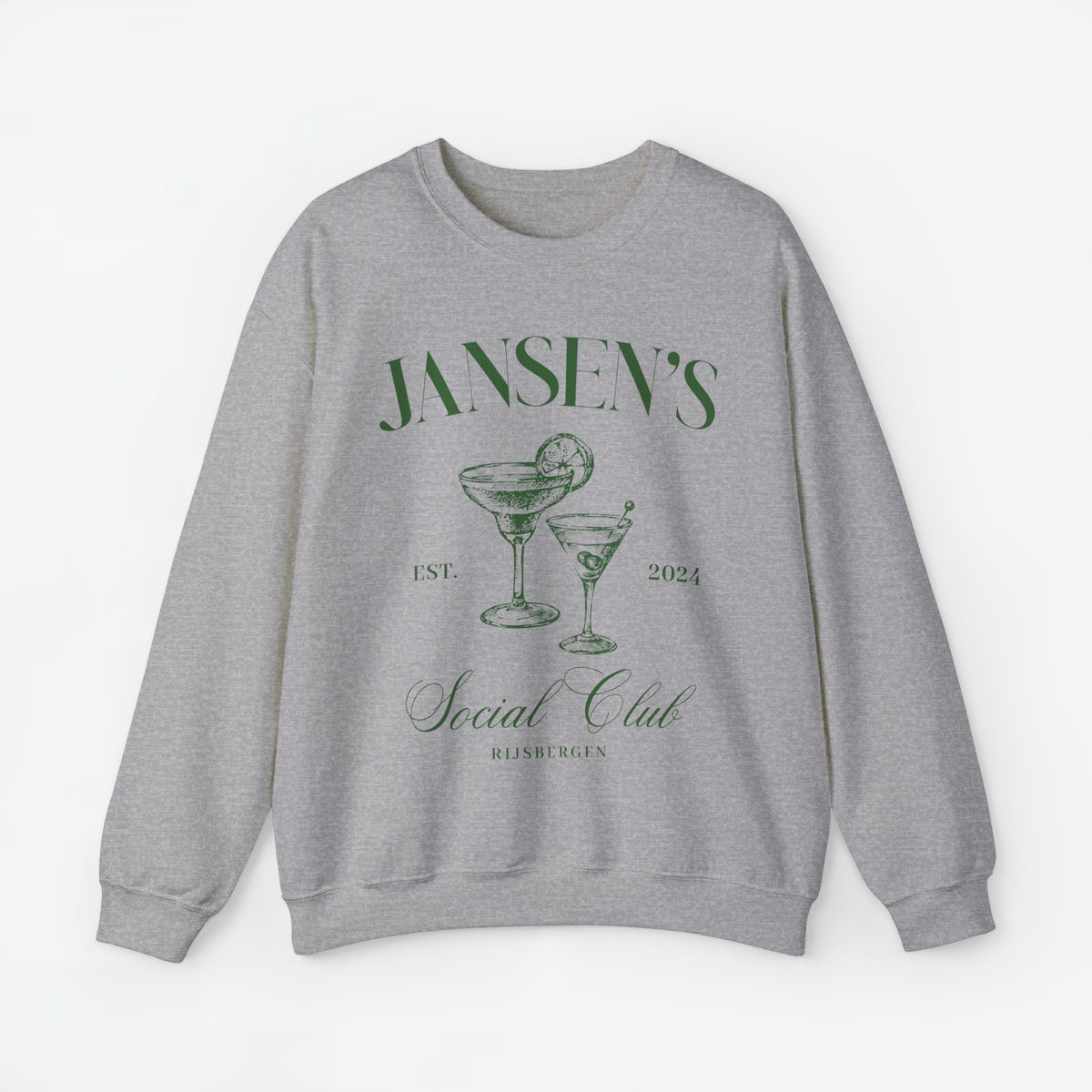 Lichtgrijze sweatshirt met opdruk JANSEN'S en Social Club, ronde hals en lange mouwen.