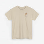 T-shirt beige met kleine bloemenprint op de borst