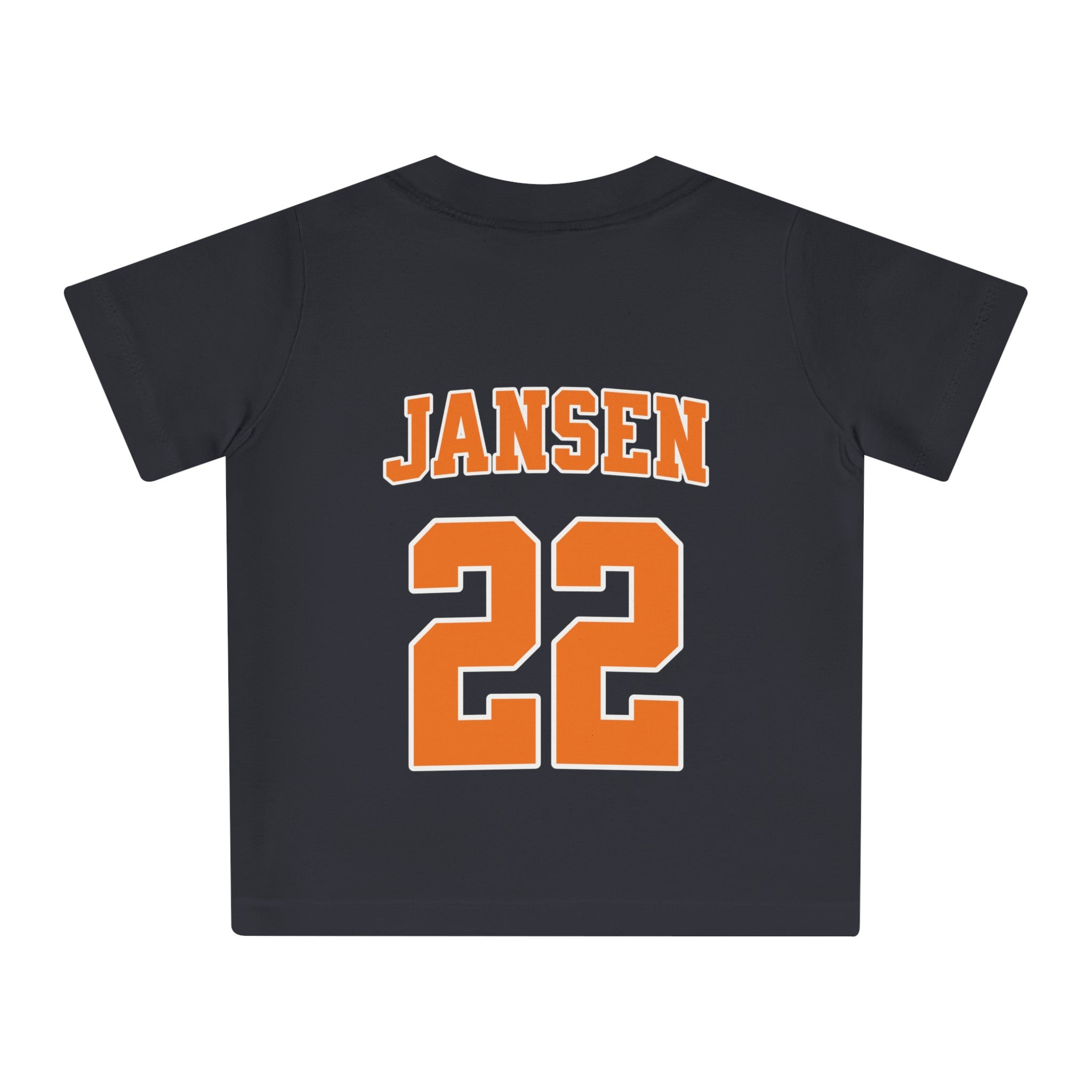 Baby T-shirt voor EK, WK en Koningsdag - Personaliseer met Naam, Jaar & Rugnummer - NEDERLAND
