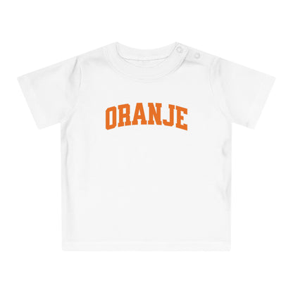 Baby T-shirt voor EK, WK en Koningsdag - ORANJE tekst