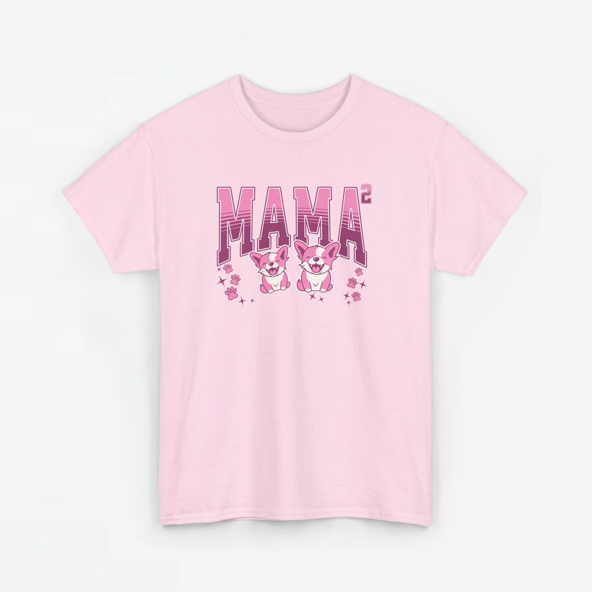 Lichtroze t-shirt met ronde hals en opdruk 'MAMA' met twee hondjes