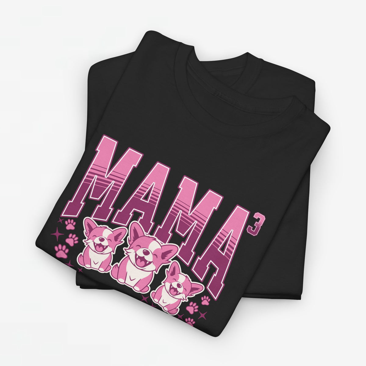 Zwart oversized t-shirt met roze 'MAMA' opdruk en drie hondenfiguren