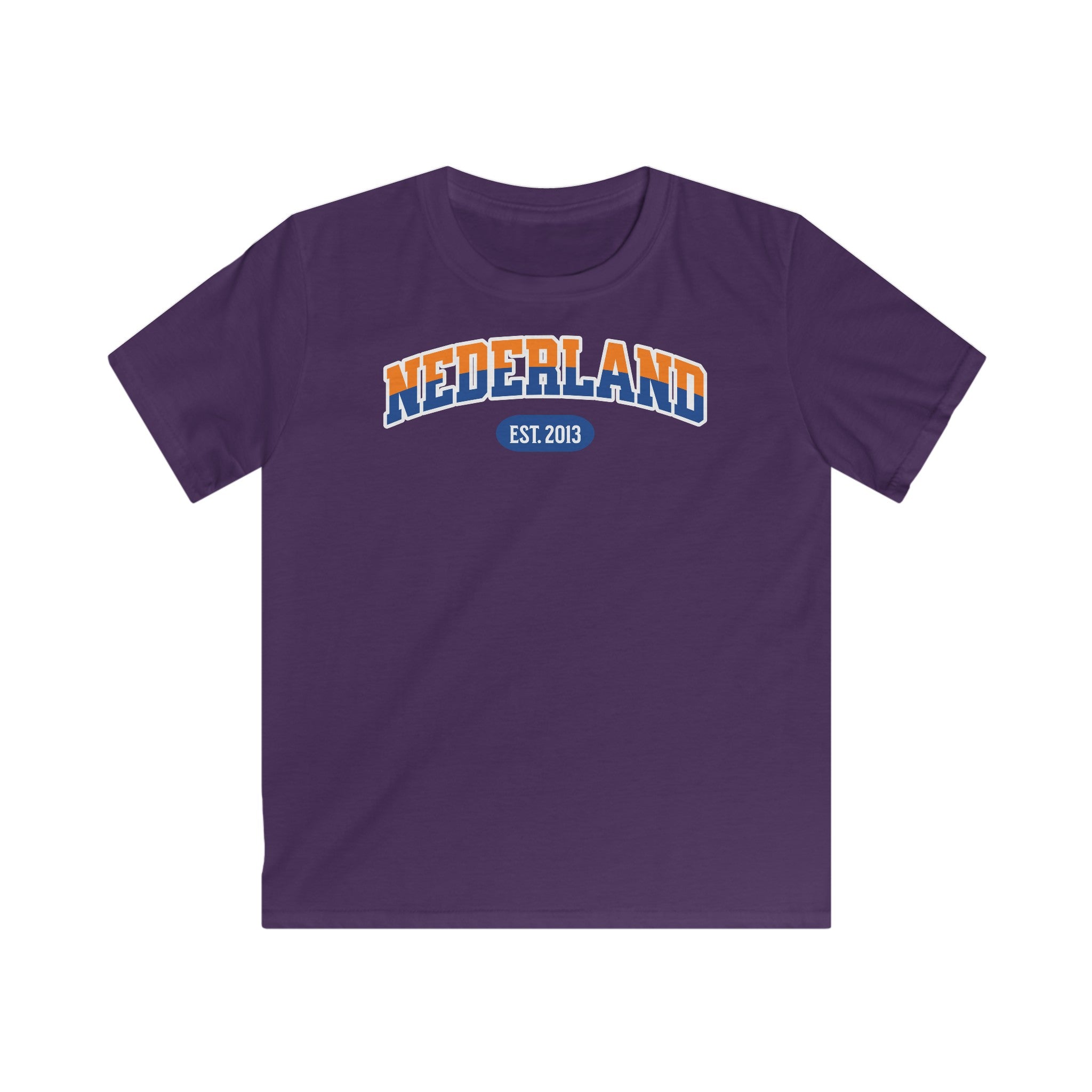Kind Voetbal T-shirt - EK, WK en Koningsdag Kinderkleding - Personaliseer met Naam, Jaar & Rugnummer - NEDERLAND (oranje en blauwe tekst)