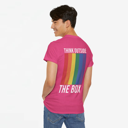 Gay Pride T-shirt - Think Outside The Box (witte tekst) - Back Print - Oversized #28