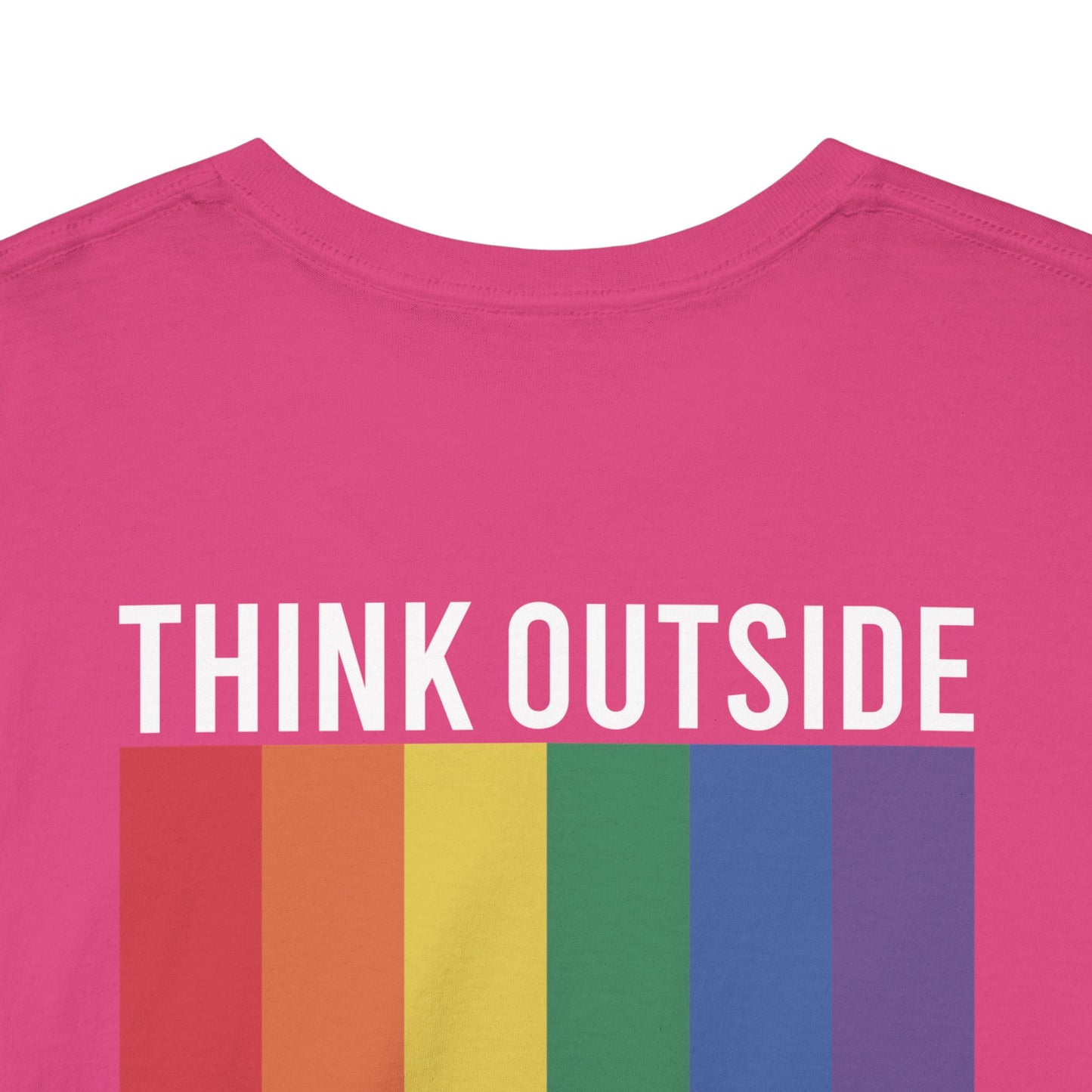 Gay Pride T-shirt - Think Outside The Box (witte tekst) - Back Print - Oversized #28