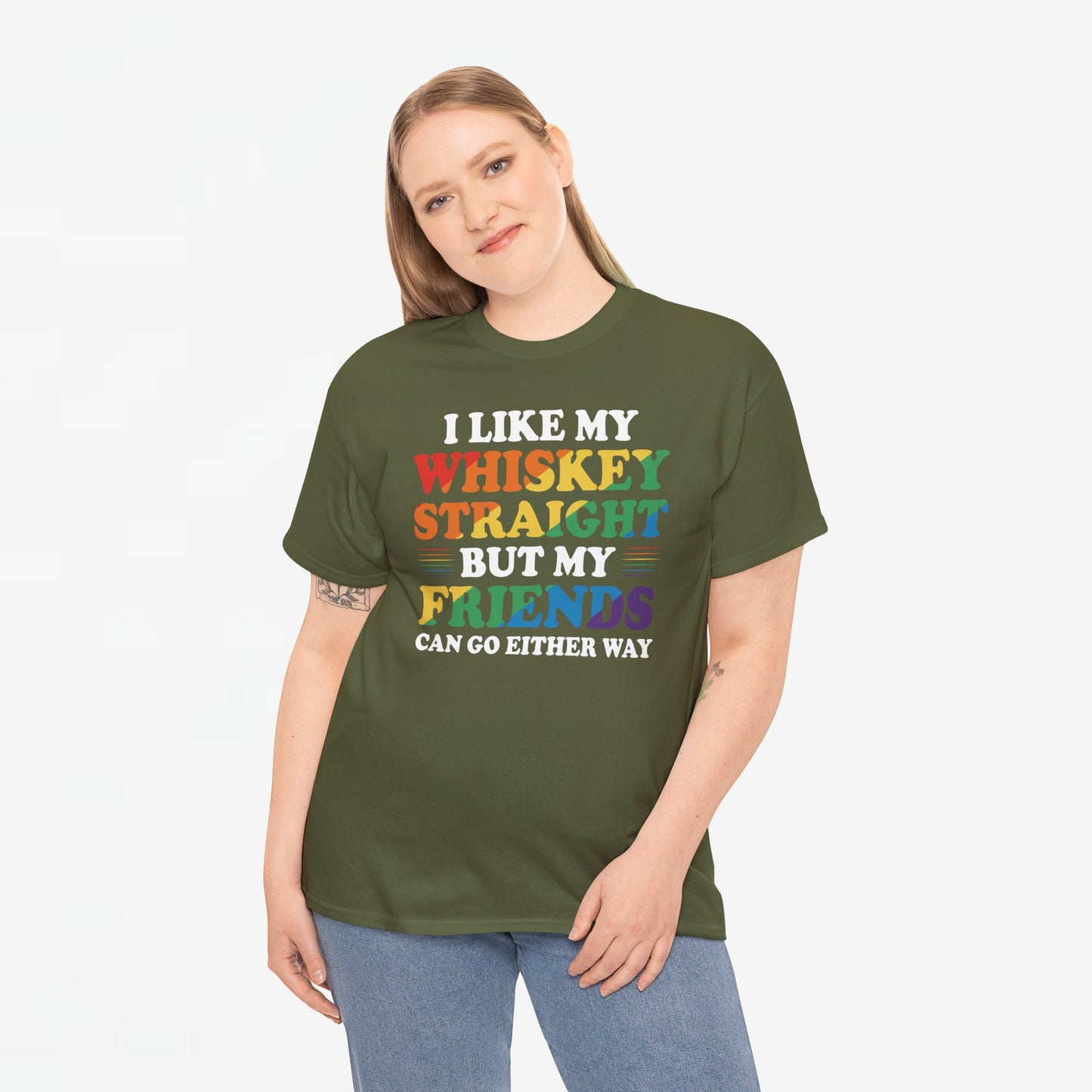 Gay Pride Support T-shirt - I like my whiskey straight but my friends can go either way - Oversized #9