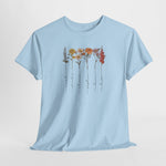 Lichtblauw T-shirt met borstprint van bloemen en verticale namen