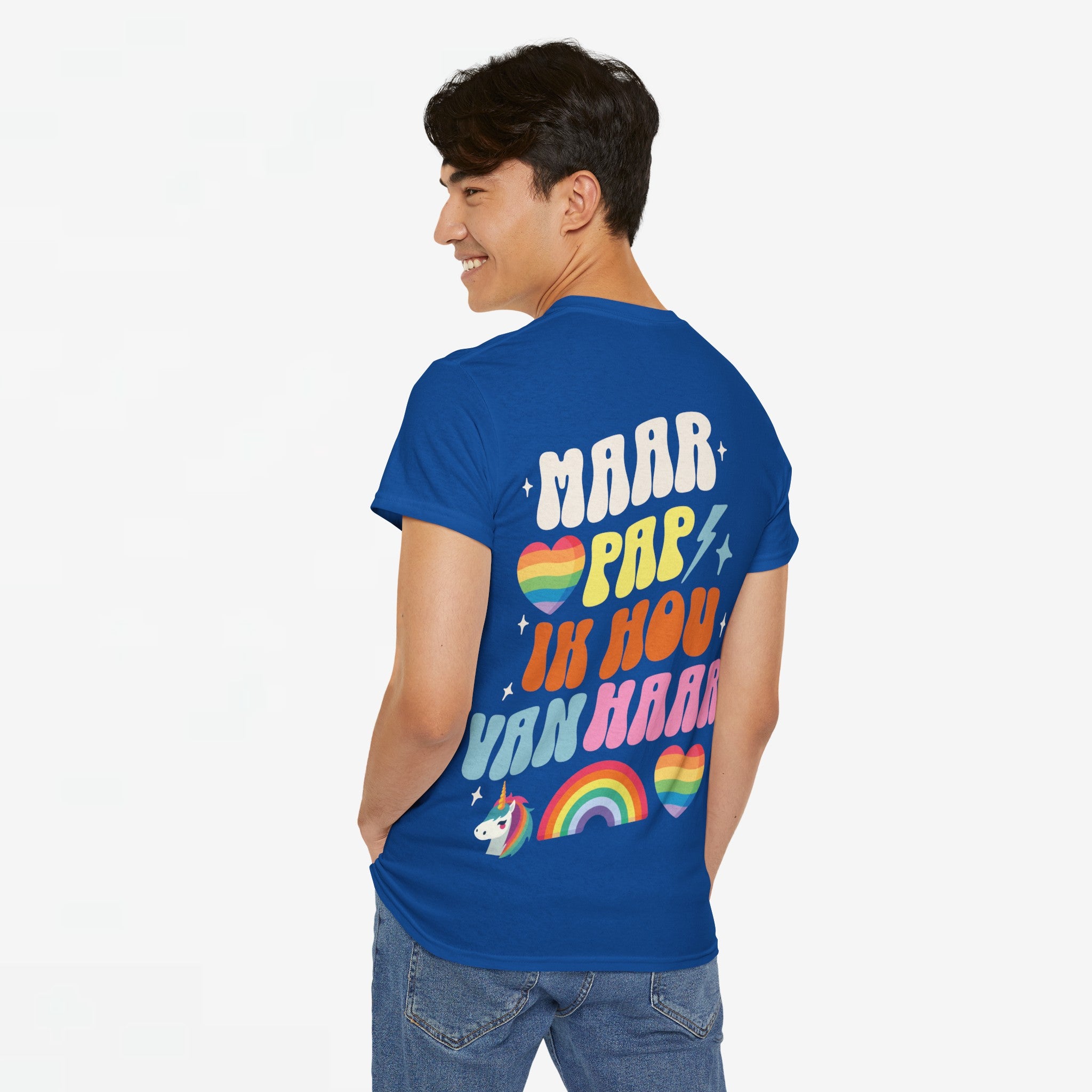 Gay Pride T-shirt - Maar Pap, Ik Hou Van Haar Eenhoorn - Back Print - Oversized Tee