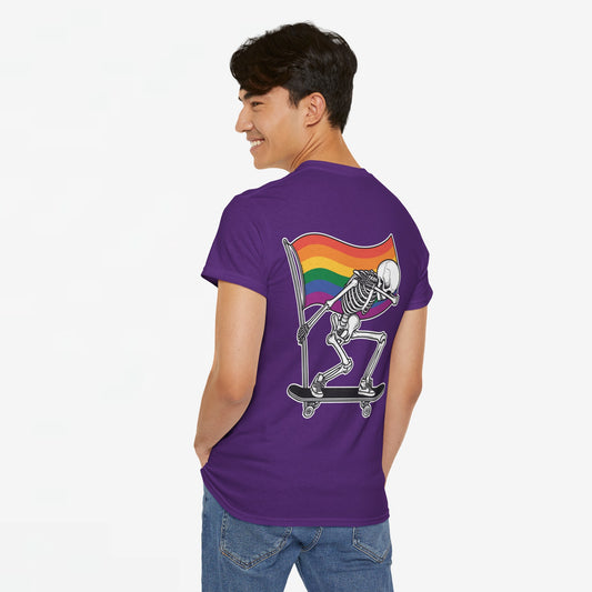 Gay Pride T-shirt - Skelet Pride Regenboog Flag - Back Print - Oversized #71