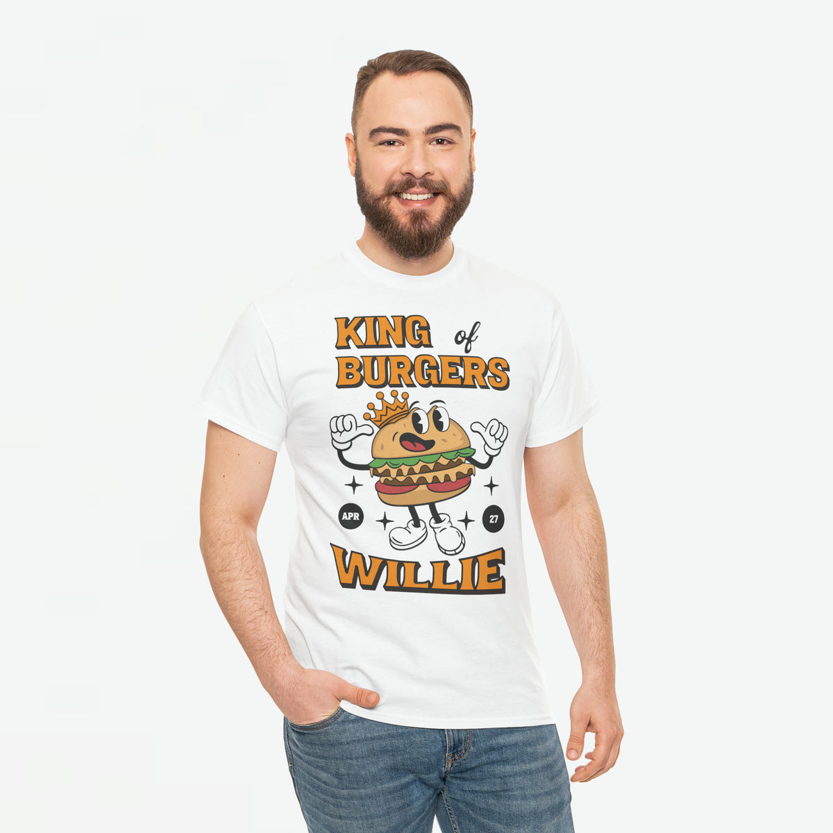 Oversized witte T-shirt met frontprint “King of Burgers” en “Willie”