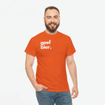 Oranje oversized t-shirt met witte 'geef bier.' voorprint, ronde hals