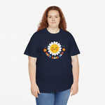 Oversized T-shirt navy met lachende zon en bloemenprint "Wifey Mama Boss"