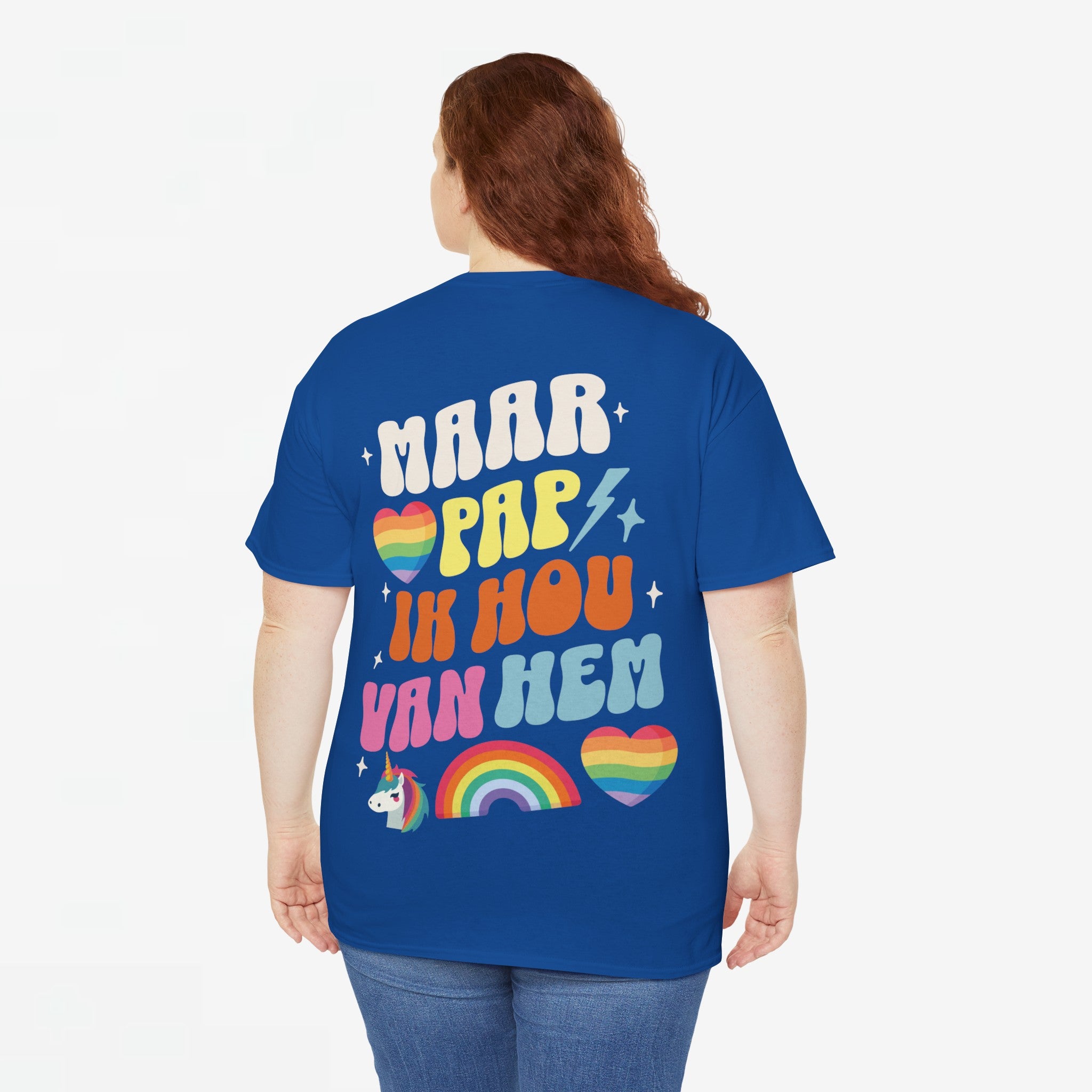 Gay Pride T-shirt -  Maar Pap, Ik Hou Van Hem Eenhoorn - Back Print  - Oversized Tee