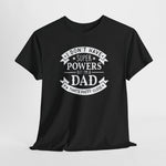 Zwarte oversized T-shirt met witte tekstprint “superpowers” en “dad”