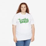 Wit T-shirt met korte mouwen en groene "PLANTEN MAMMA" print op de borst