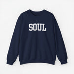 Marineblauwe sweater met opdruk 'SOUL' en lange mouwen