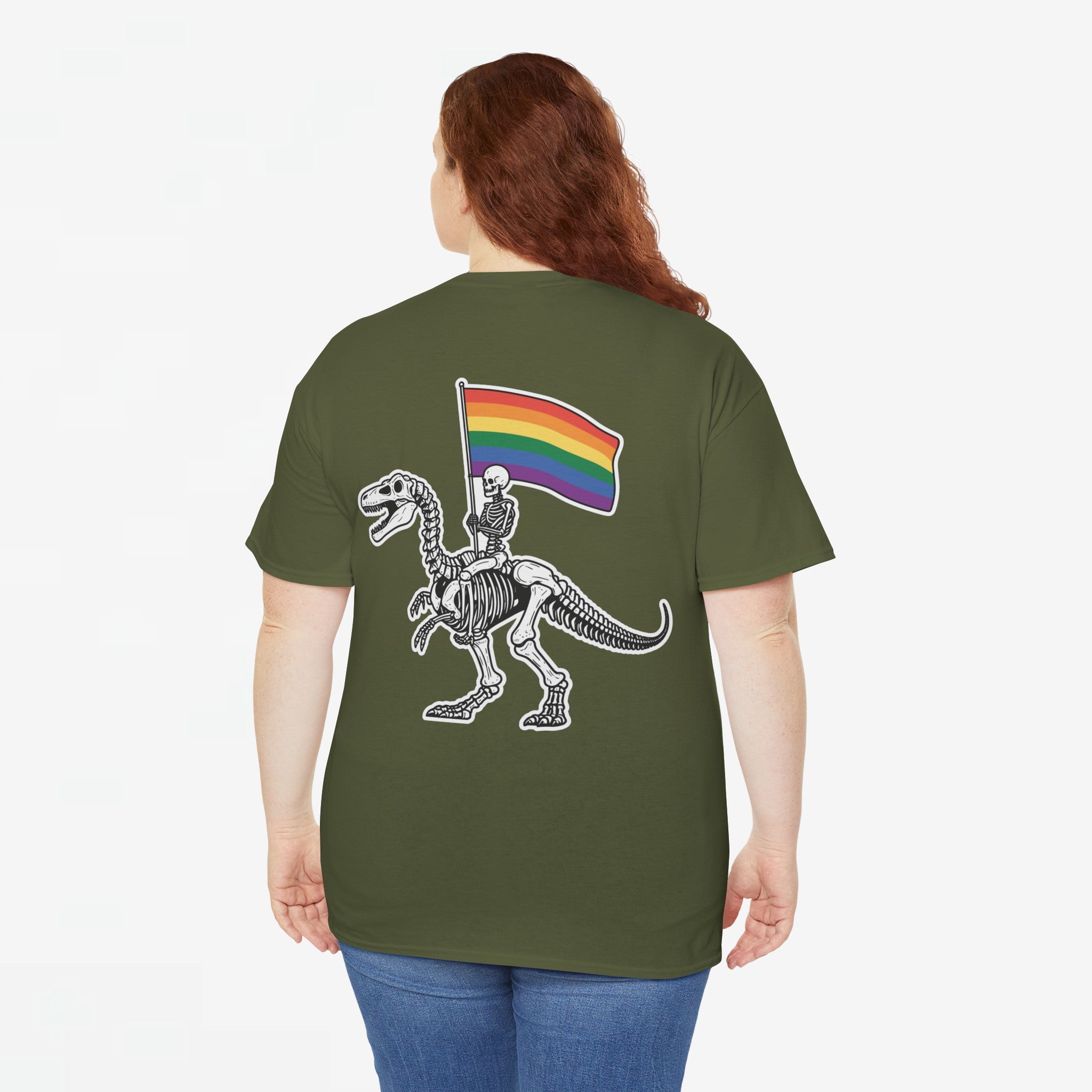 Gay Pride T-shirt - Skelet Dinosaurus Regenboog Pride Vlag - Back Print - Oversized #77