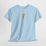 Lichtblauw T-shirt met bloemen- en tekstlijnprint, ronde hals en korte mouwen