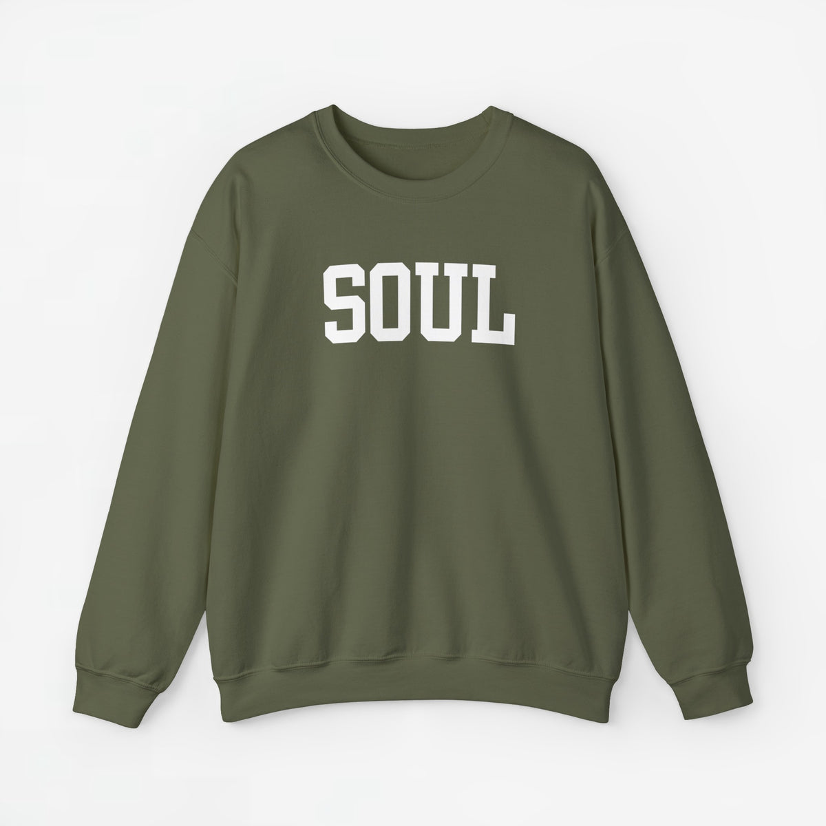 Olijfgroene sweater met opdruk 'SOUL' en lange mouwen
