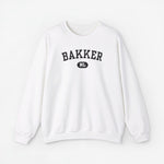 Witte sweater met ronde hals en BAKKER NL print op de borst