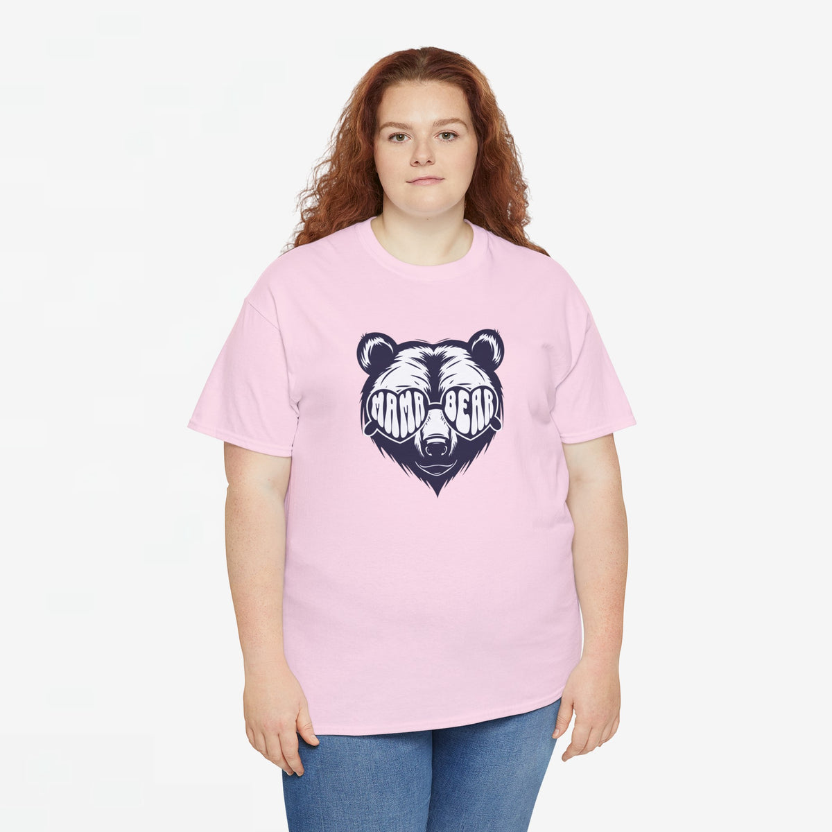 Roze t-shirt met grote beerprint op de borst, ronde hals en korte mouwen