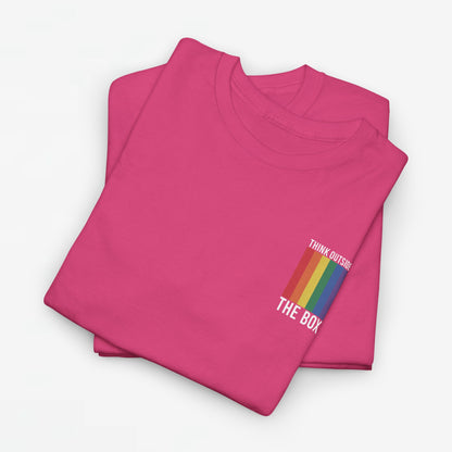 Gay Pride T-shirt - Think Outside The Box (witte tekst) - Back Print - Oversized #28