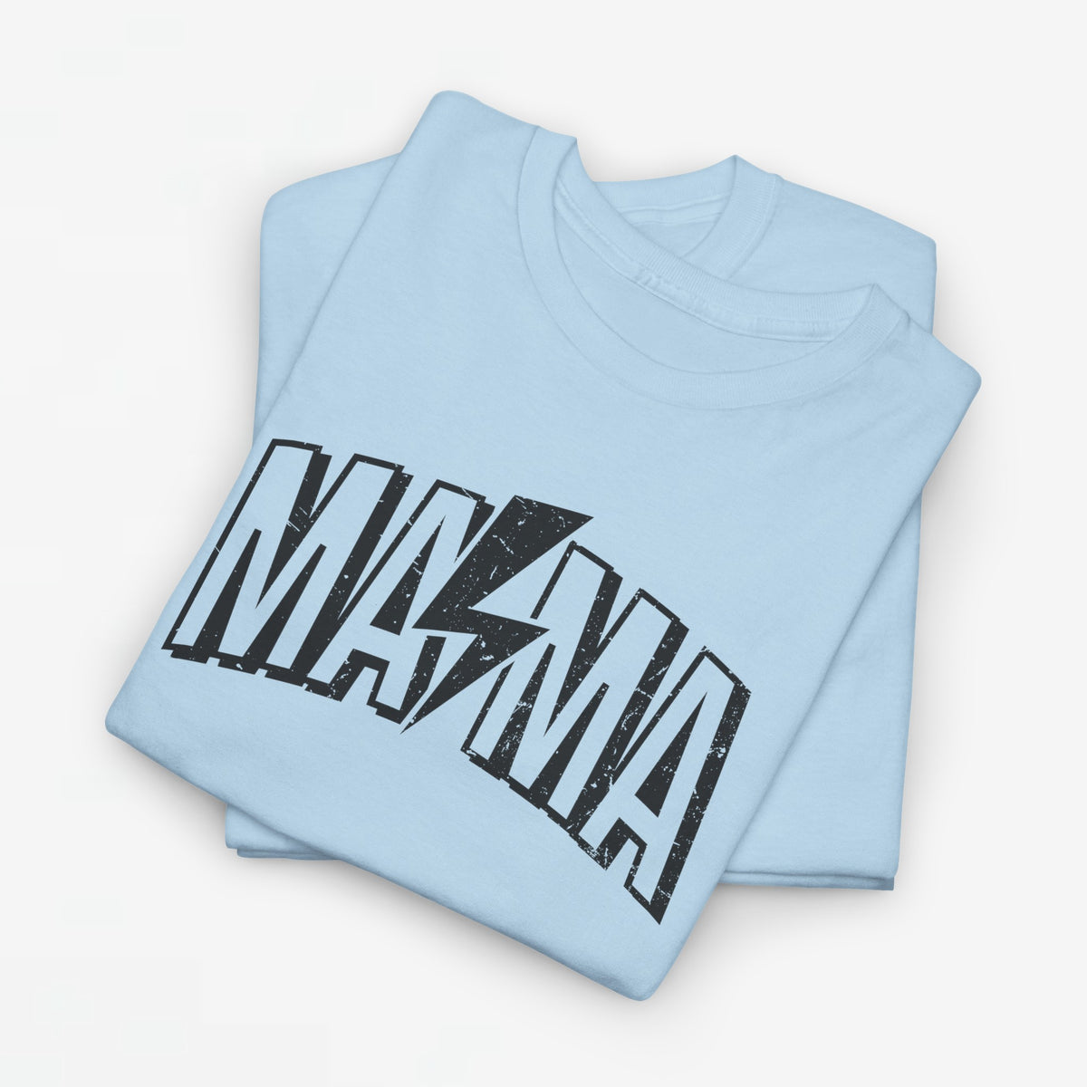 Oversized lichtblauwe T-shirt met grote zwarte “MAMA”-print op de borst