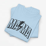 Oversized lichtblauwe T-shirt met grote zwarte “MAMA”-print op de borst