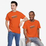 Oranje oversized T-shirt met Frikandel-worstprint op de borst, ronde hals
