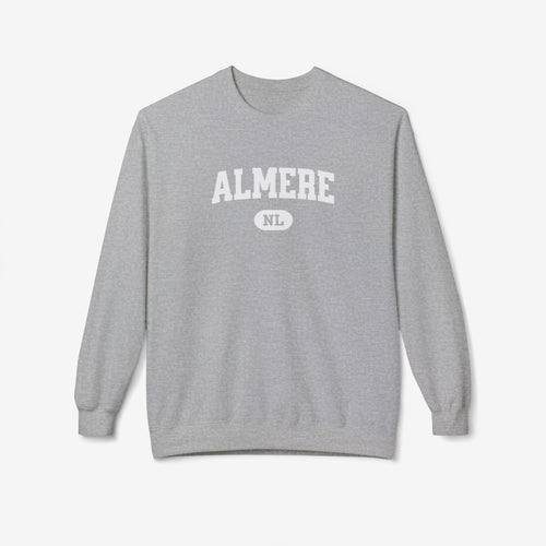 Trui met ronde hals, lange mouwen en ALMERE NL-opdruk, sport grey.