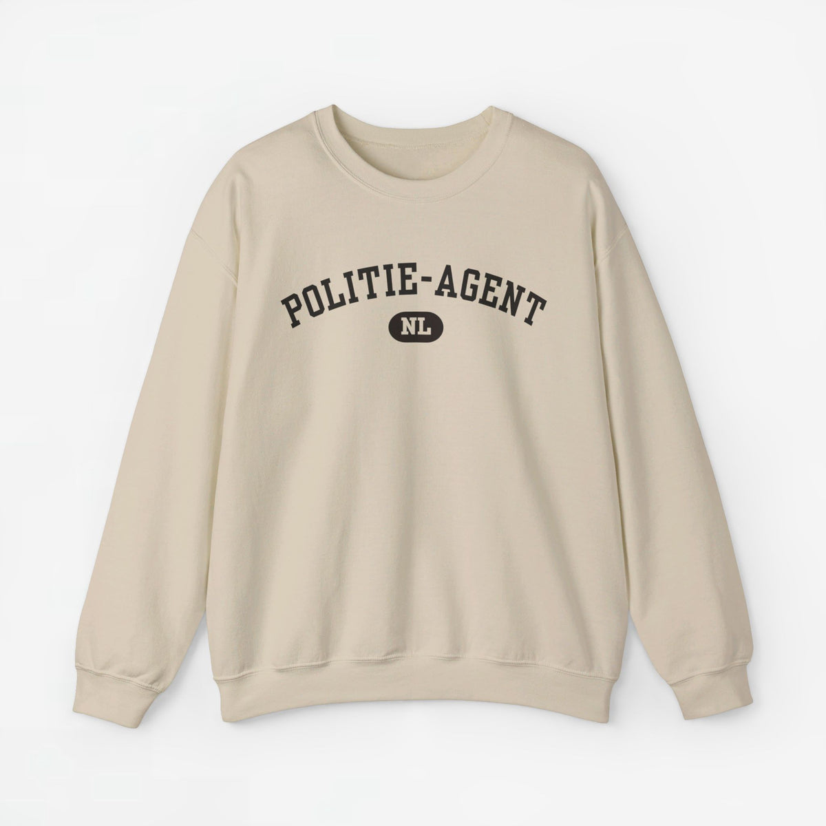 Beige trui met ronde hals en politie-agent print op de borst