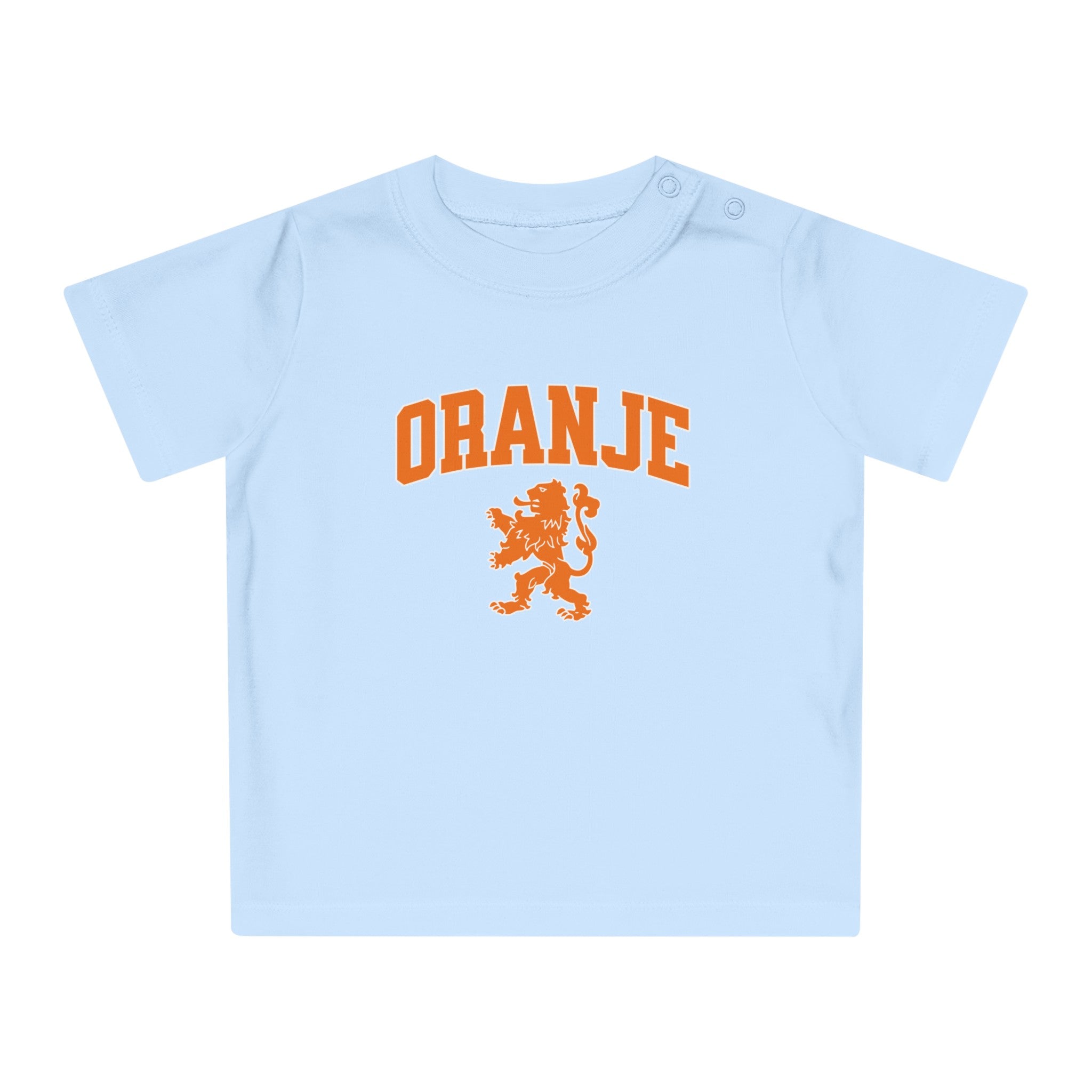 Baby T-shirt voor EK, WK en Koningsdag - ORANJE met Leeuw