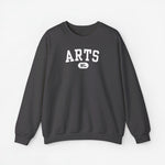 Donkergrijze sweatshirttrui met ronde hals en witte “ARTS” print met “NL” logo
