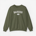 Militairgroene sweater met ronde hals en BAKKER NL print op de borst